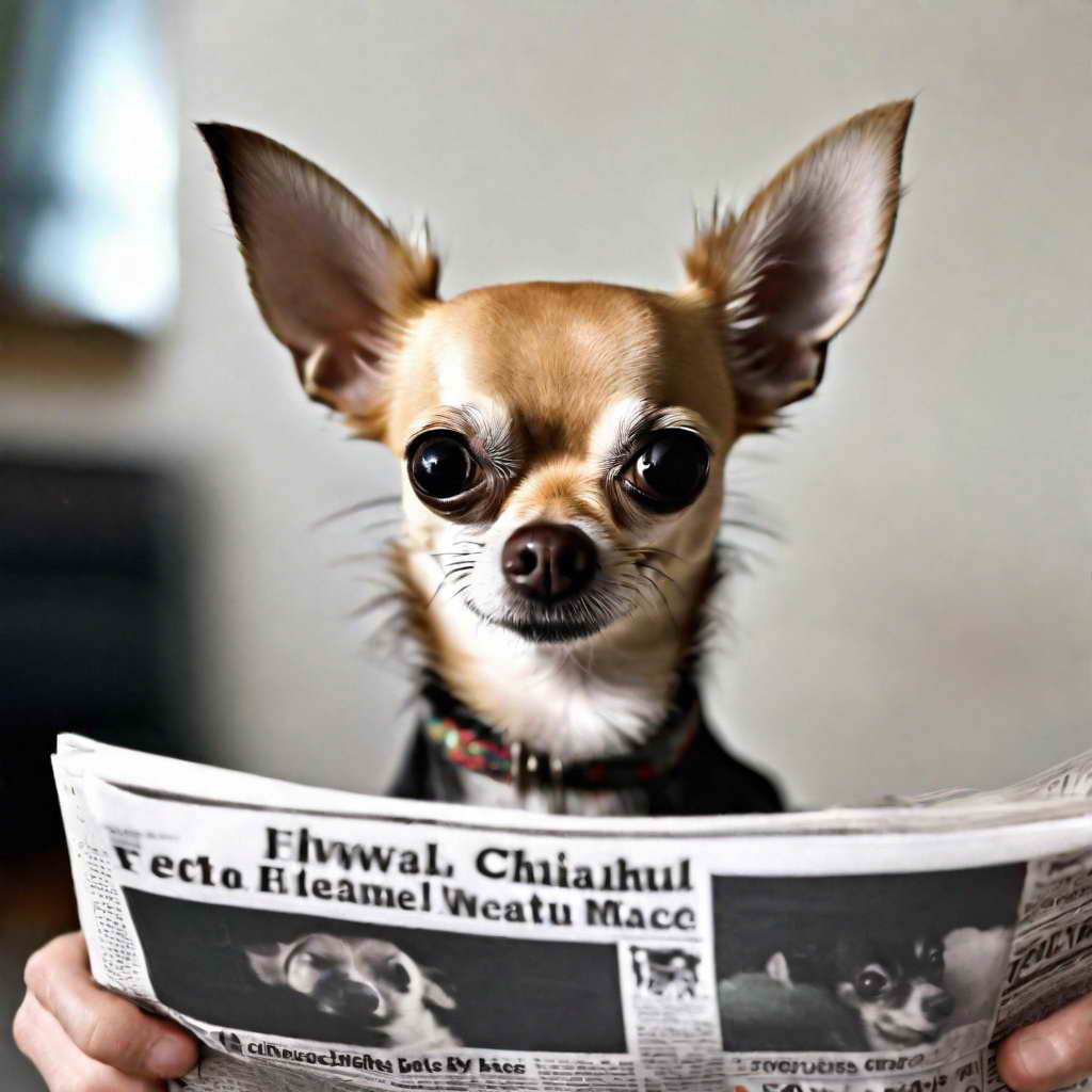 chihuahua meme face and newspaper