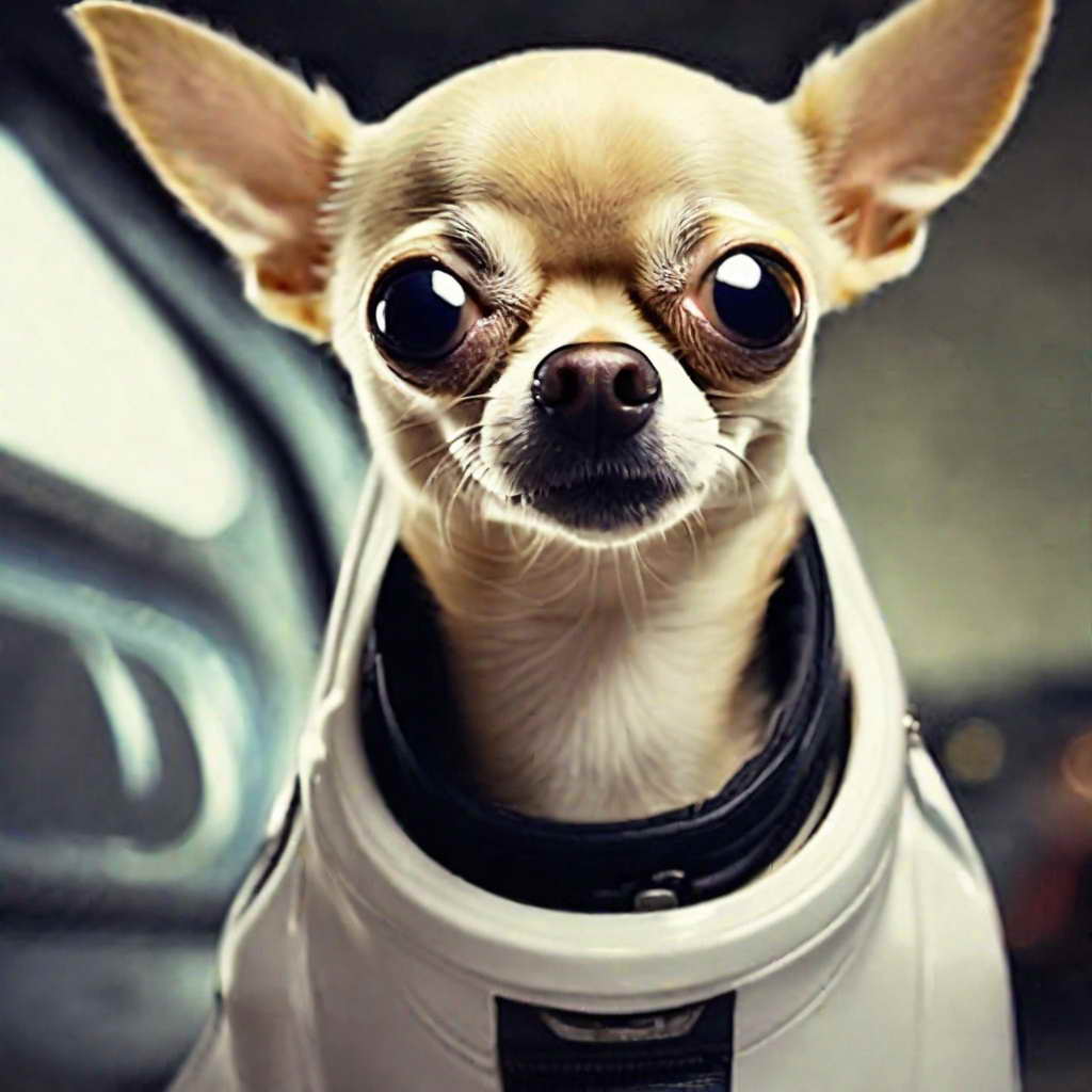 chihuahua meme face in astronaut suit