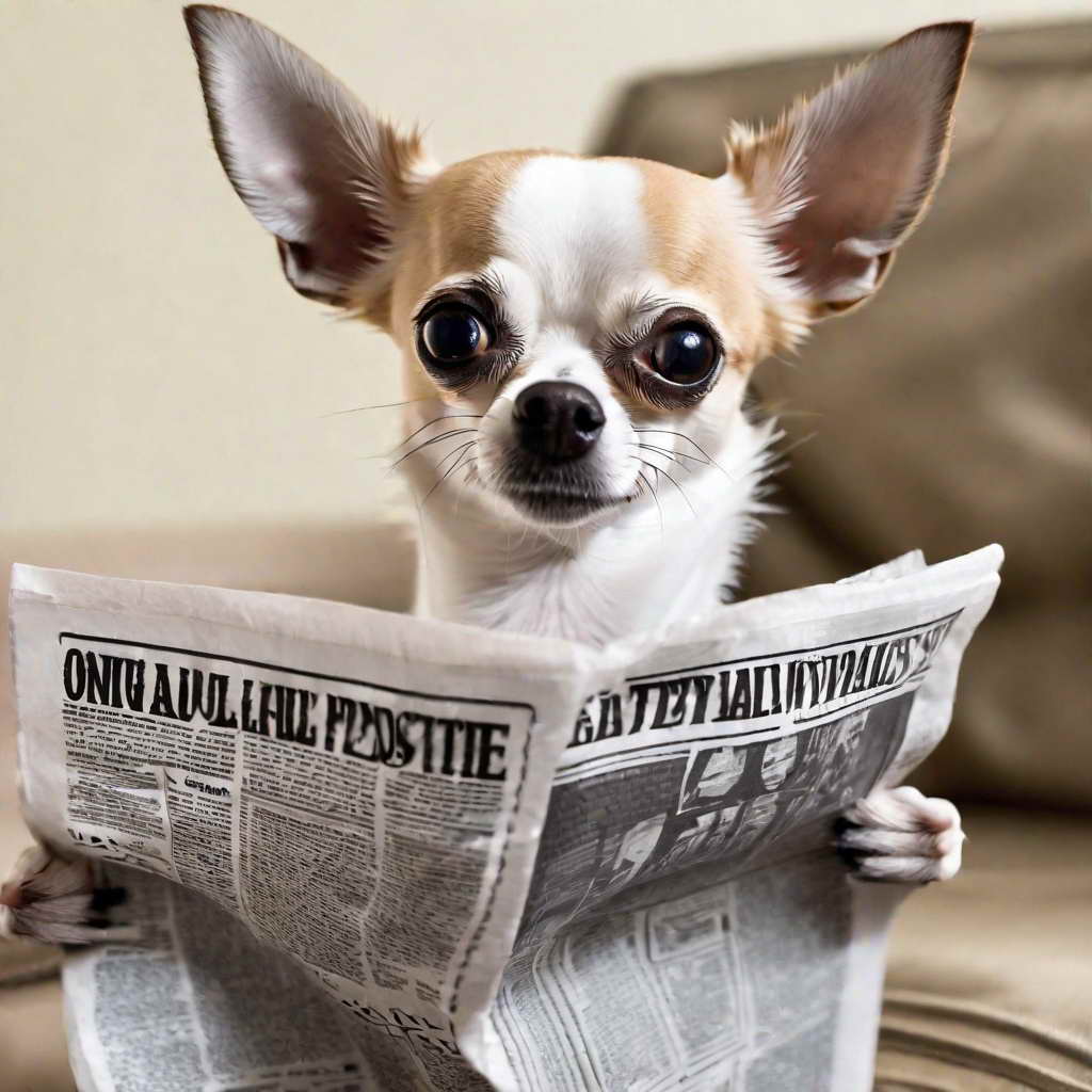 chihuahua meme face reading newspaper