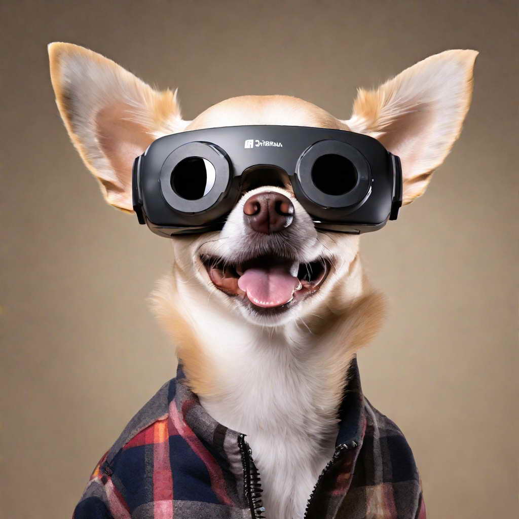 chihuahua meme face wearing VR and shirt