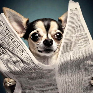 chihuahua meme face with newspaper