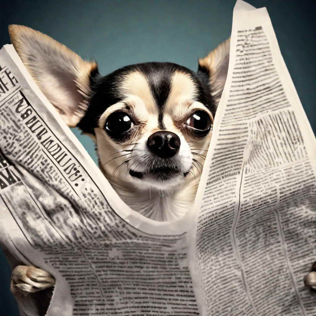 chihuahua meme face with newspaper